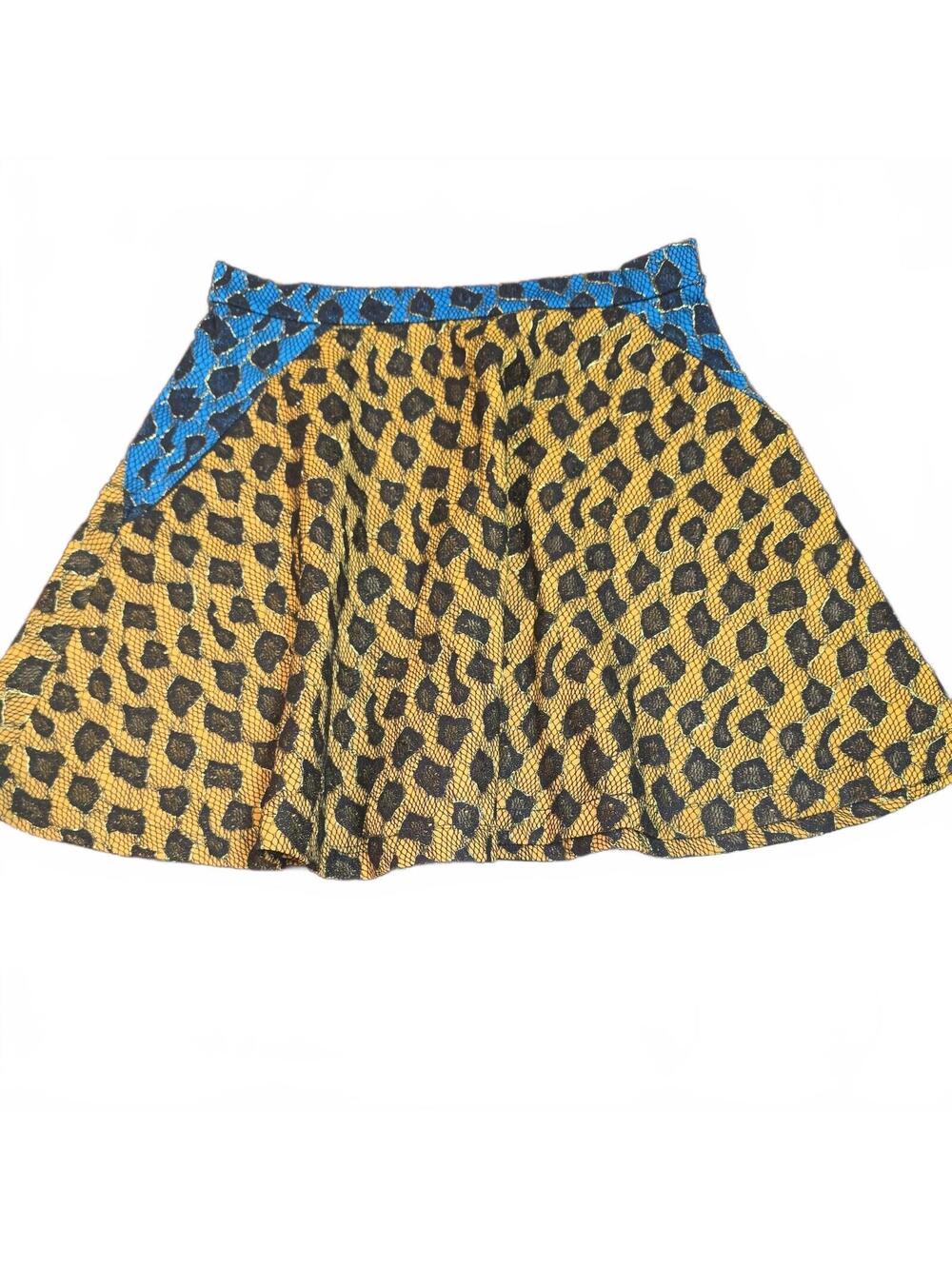 New English Rose Womens Blue / Yellow Black Lace Flare Skirt - small